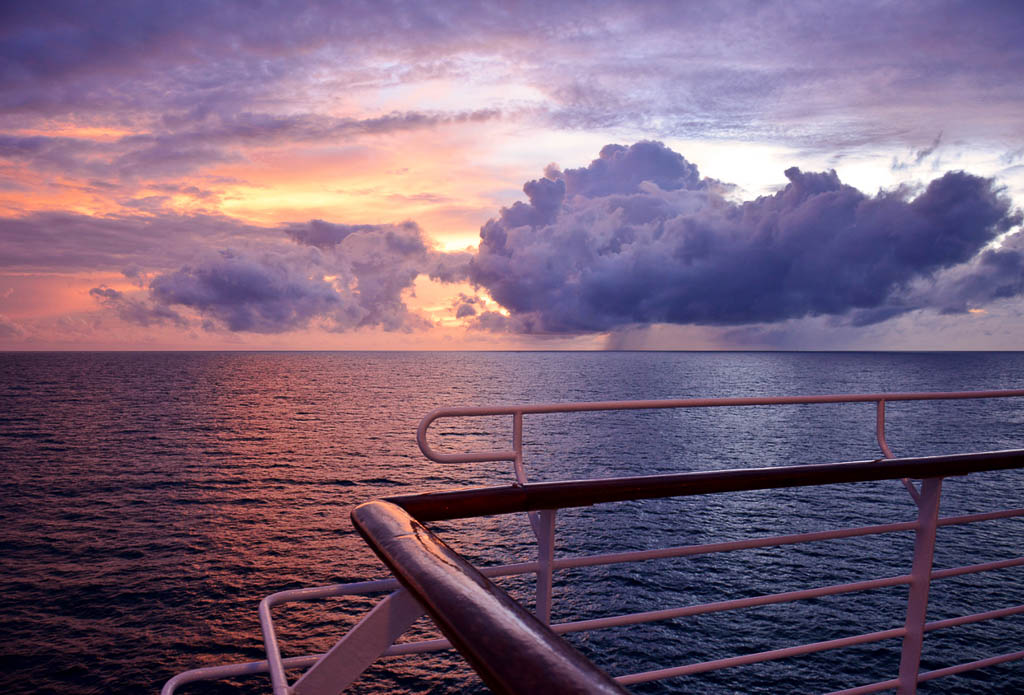 Sunset near the Sabah Borneo Island in Malaysia, taken from a cruise ship deck.