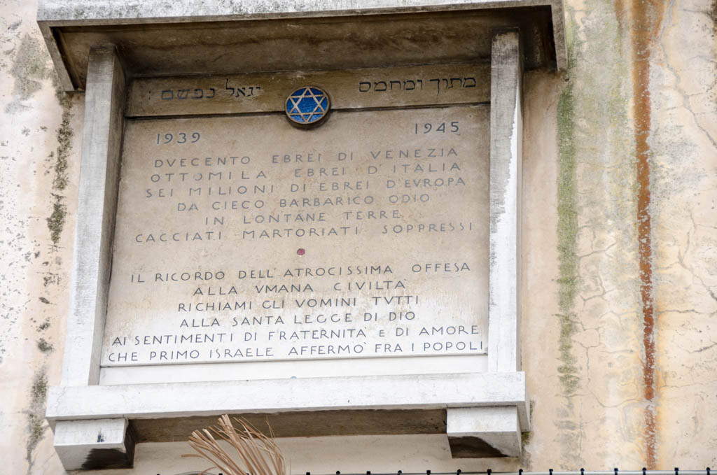 A dedication sign with the Star of David on a wall in the Jewish Ghetto in Venice. One of Europes oldest ghettos.