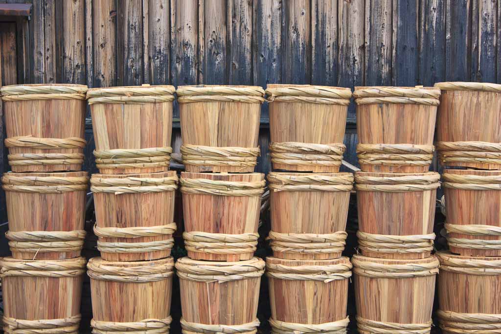 Traditional Wooden Sake Barrels