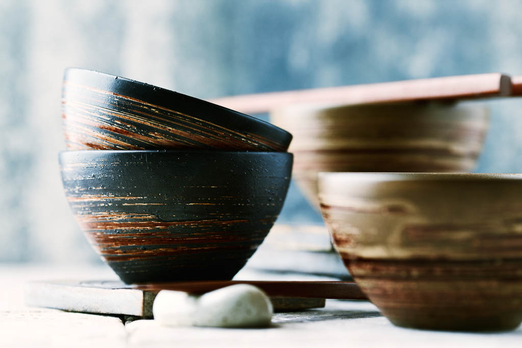 Wooden Chopsticks and ceramic Bowls