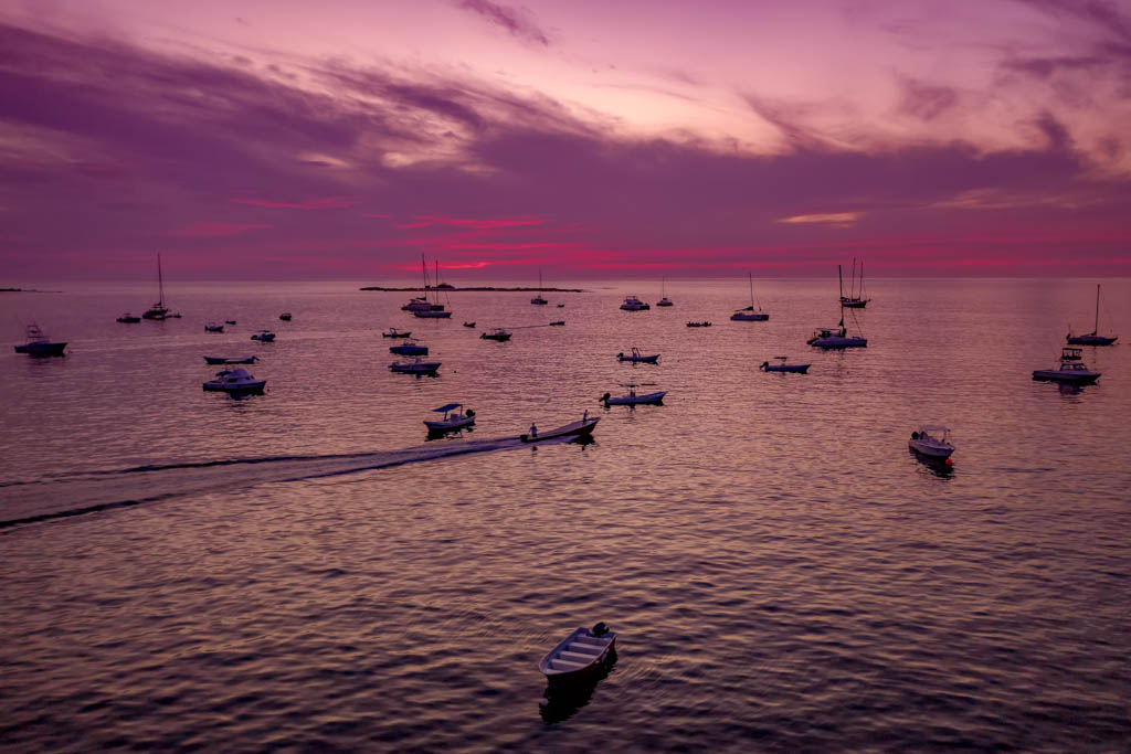 Tamarindo bay sunset with boats, Costa Rica