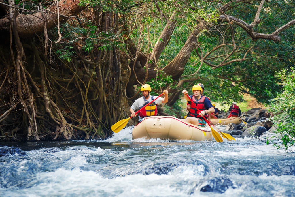 tourist during a rafting adventure in costa rica.