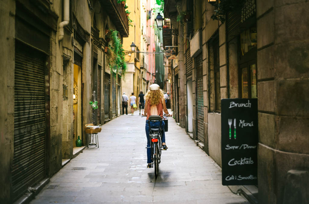 Biking in Barcelona Old Town