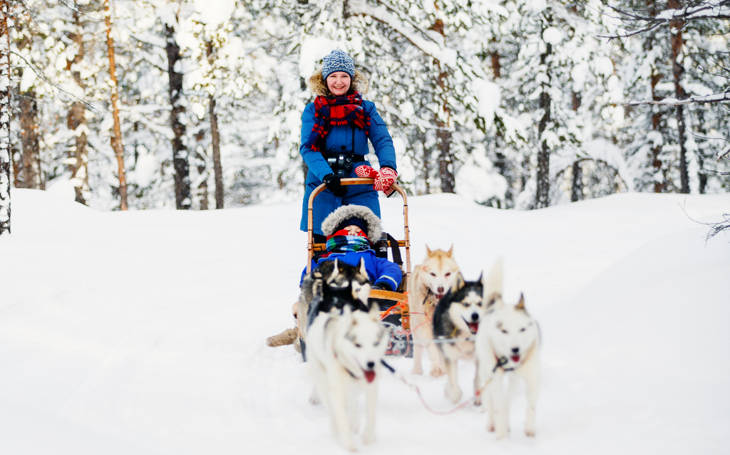 Family on Husky Sled, Lapland