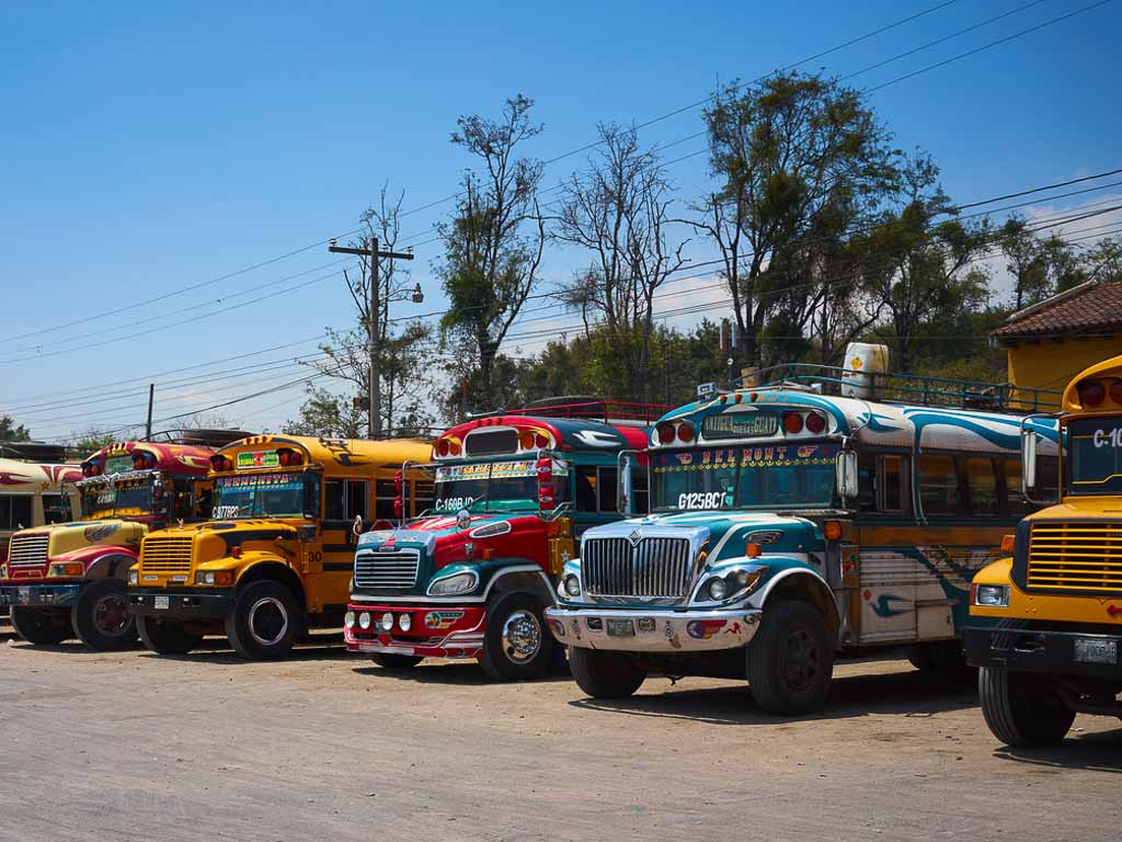 Typical "chicken buses" in Antigua / Public transportation