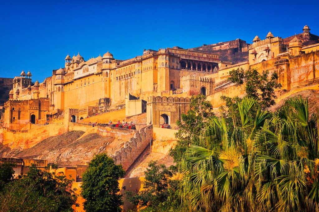 Amer Palace/Amer Fort in Amer, Jaipur, Rajasthan, India. (sometimes spelled and pronounced Amber).