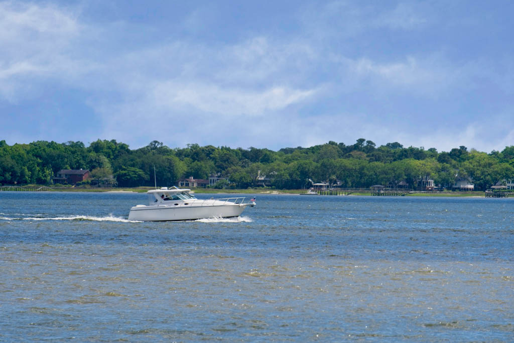 Boat traversing Charleston Bay