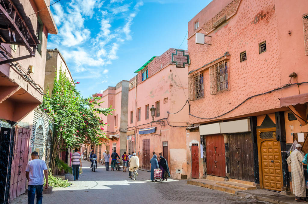 Street of old medina in Marrakesh, Morocco