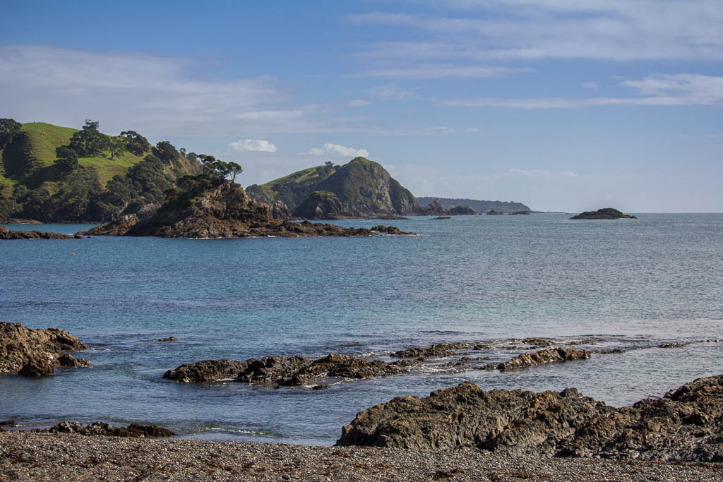 View out to the Ocean from Putataua Bay Beach, near Matauri Bay in Northland New Zealand on Bright Sunny Day