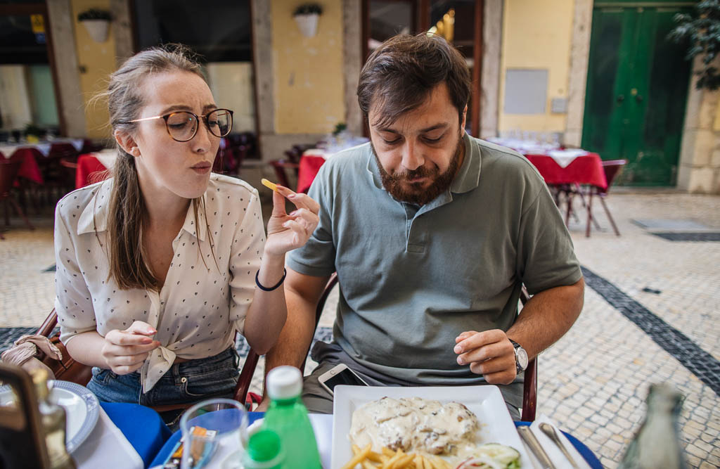 Young people eating in a Lisbon restaurant