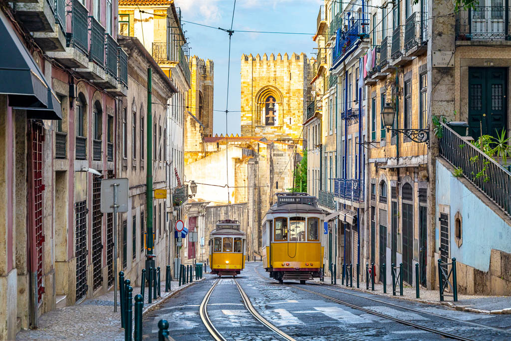 Historic tram on line 28, Lisbon, Portugal