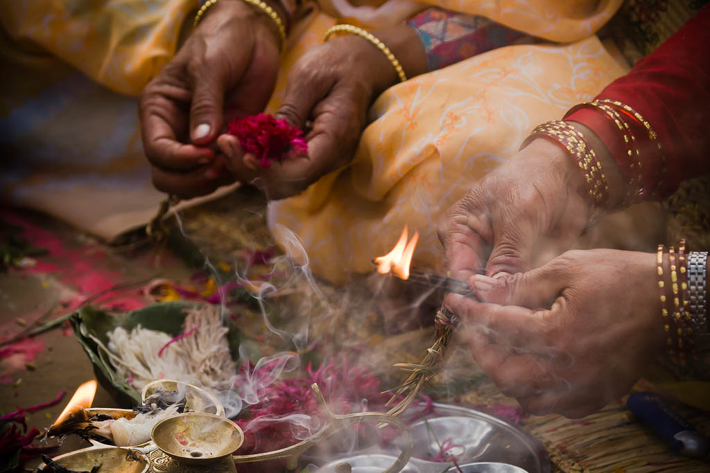 Offering in nepali hindu ceremony ( puja )