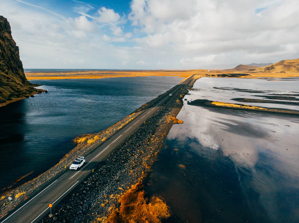 Road in Iceland by drone