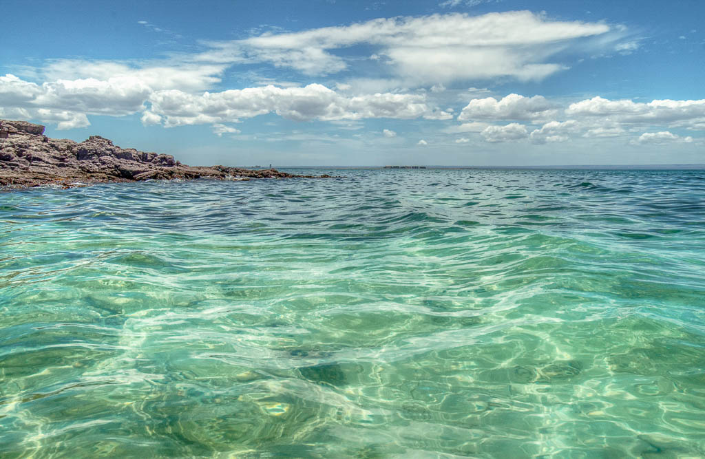 Cristal clear water of La Paz bay in the state of baja california sur, Mexico. EL CAIMANCITO Beach