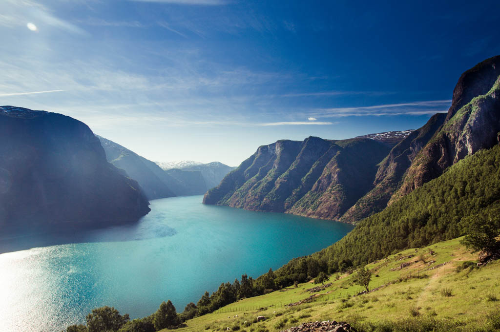 View on Aurlandsfjorden fjord landscape in Norway