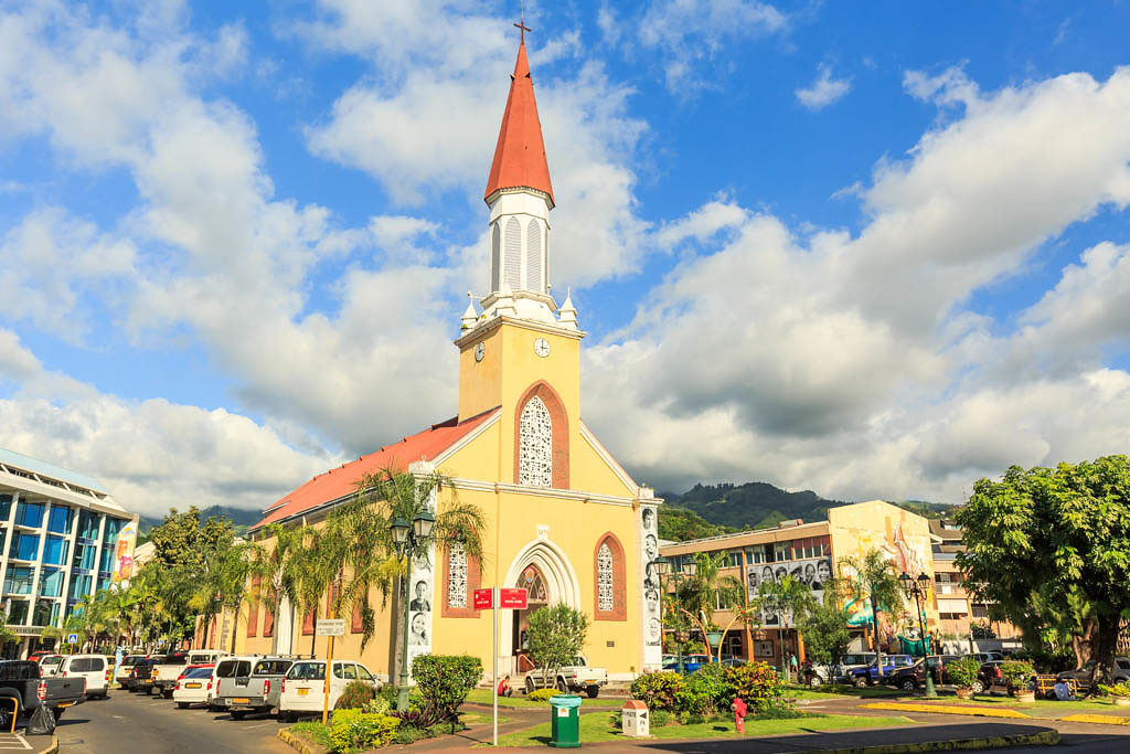 PAPEETE, FRENCH POLYNESIA – MAY 25, 2017 : A view of Church in the town of Papeete early in the morning in Tahiti Papeete, French Polynesia.