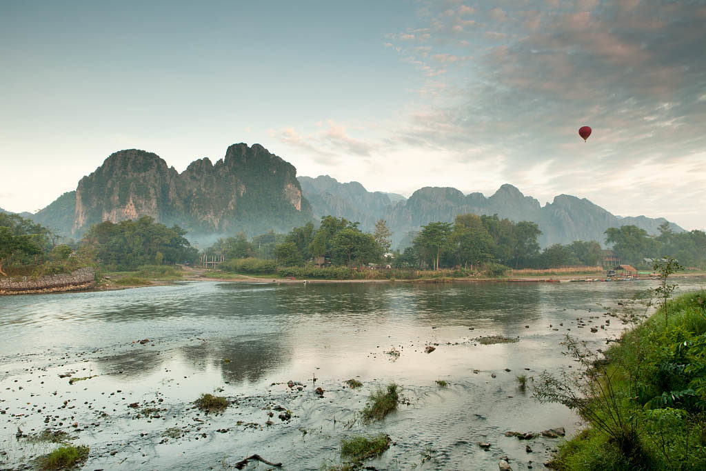 Early morning landscape in Vang Vieng, Laos.